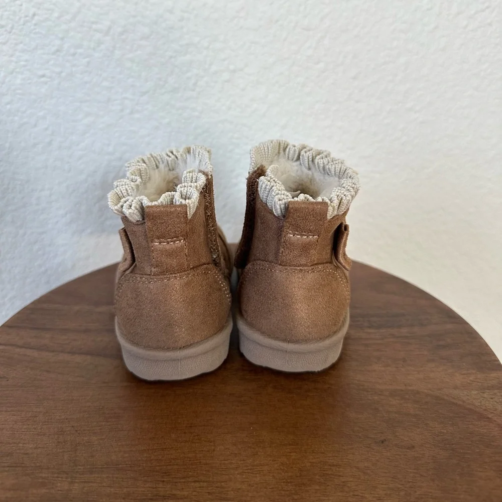 Wonder Nation Infant Girl Size 3 Brown Faux Suede Ruffle Bow Ankle Boots